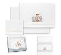 Interbaby - Set di lenzuola per minicuna 50 x 80 cm, per bebè - lenzuola invernali in corallina - modello giraffa elefante - include lenzuolo sotto + lenzuolo sopra + federa cuscino