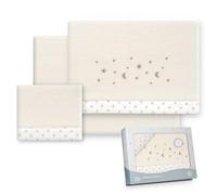 Interbaby - Set di lenzuola per passeggino, 40 x 80 cm, 100% poliestere, per culla, in corallo, caldo, include lenzuolo con angoli, lenzuolo sopra e federa, ideale per l'inverno, stelle e luna, beige