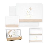 Interbaby Set Lenzuola Cotone Culla 50x80 cm Elefante Cuore Bc/Beige | Set lenzuola culla e navicella 50x80 in flanella di cotone: lenzuolo con angoli, sopra e federa, inverno, regalo nascita