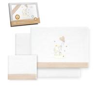 Interbaby Set Lenzuola Cotone Lettino 60x120 cm Elefante Cuore Bc/Beige | Set lenzuola lettino 60x120 in flanella di cotone 100%: lenzuolo con angoli, sopra e federa, caldo, inverno, regalo nascita