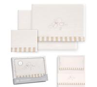 Interbaby Set Lenzuola Culla Neonato 50x80 cm Cicogna Orso Beige | Set lenzuola culla 50x80: lenzuolo con angoli, lenzuolo sopra e federa cuscino, pile coral caldo, inverno, regalo nascita