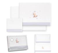 Interbaby Set Lenzuola Culla Neonato 50x80 cm Orso Luna Stelle Bc/Grigio | Set lenzuola culla 50x80: lenzuolo con angoli, lenzuolo sopra e federa cuscino, pile coral caldo, inverno, regalo nascita