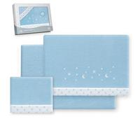 Interbaby - Set lenzuola per lettino 60 x 120 poliestere 100% | lenzuolo per lettino corallino, caldo | Include lenzuolo inferiore, piano e federa per cuscino, ideale per l'inverno | stella luna blu
