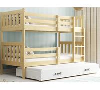 Interbeds Letto a castello per 3 bambini, letto a castello, letto in legno, pino, letto per bambini con spazio extra per dormire nella scatola(200x90)