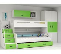 Interbeds letto a soppalco, letto castello con scaletta e spazio contenitore, letto contenitore per bambini e ragazzi. (Verde)
