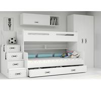 Interbeds letto a soppalco, letto castello con scaletta e spazio contenitore, letto contenitore per bambini e ragazzi. (Bianco)