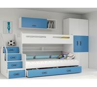 Interbeds letto a soppalco, letto castello con scaletta e spazio contenitore, letto contenitore per bambini e ragazzi. (Azzurro)