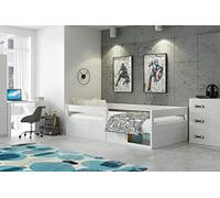 Interbeds Letto singolo Montessori 160x80cm letto da terra in legno di pino naturale con rete a doghe e protezione anticaduta (Bianco)