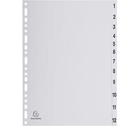 Intercalare numerico in PP riciclato 12 tasti 1-12 grigio A4 Exacompta