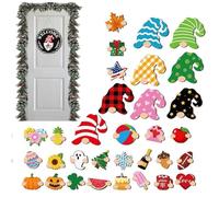 Interchangeable Welcome Sign, Gnomes Seasonal Door Decorations, Wooden Wreath for Holidays for Home Kitchen Wall Classroom School Winter Autumn Holiday Christmas