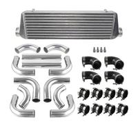 Intercooler Barra Piastra Intercooler Montaggio Anteriore Turbo 550x180x64mm + 12 Pezzi Kit Fascette Stringitubo Tubazioni In Alluminio 2,5'' Universali