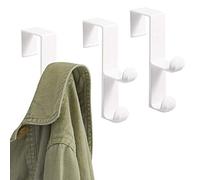 InterDesign Over The Door Gancio Doppio in plastica per Cappotti, Giacche, Cappelli, Accappatoi, Asciugamani, Ideale per Bagno, Camera da Letto, Fango, Bianco, Set di 3, 3 unità