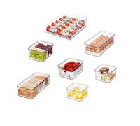 InterDesign iDesign Crisp - Set di 7 contenitori per frigorifero in plastica riciclata, con coperchio, trasparente/bianco