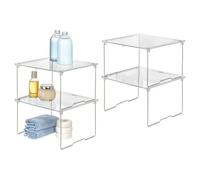 InterDesign iDesign - Rialzo impilabile per armadietto, set di 4 mensole impilabili trasparenti satinate, misura piccola M4