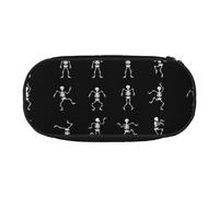 Interessante astuccio unisex con stampa scheletro, design compatto per matite, piccoli oggetti, cerniera a doppia testa, Nero , Taglia unica, Astuccio per trucchi