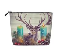 Interessante beauty case con scheletro, da donna, portatile, da viaggio, organizer quotidiano con cerniera, Alce Buon Natale, Taglia unica