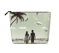 Interessante beauty case con scheletro, da donna, portatile, da viaggio, organizer quotidiano con cerniera, Coppie sposate a piedi sulla spiaggia, Taglia unica