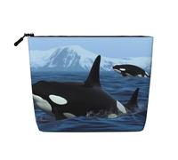 Interessante beauty case con scheletro, da donna, portatile, da viaggio, organizer quotidiano con cerniera, Killer Wales Nuotare Lungo, Taglia unica