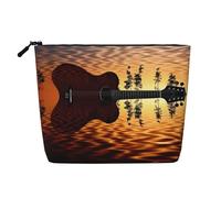 Interessante beauty case con scheletro, da donna, portatile, da viaggio, organizer quotidiano con cerniera, Riflessione della chitarra del lago, Taglia unica