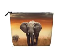 Interessante beauty case con scheletro, da donna, portatile, da viaggio, organizer quotidiano con cerniera, Simpatico elefante selvatico, Taglia unica