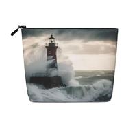 Interessante beauty case con scheletro, da donna, portatile, da viaggio, organizer quotidiano con cerniera, Faro a Tempesta, Taglia unica