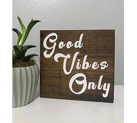 Interessante cartello in legno con scritta "Good Vibes Only", con scritta in lingua inglese "Good Vibes Only", in legno, con scritte in lingua inglese "Good Vibes", 20,3 x 20,3 cm