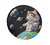 Interessante copertura per pneumatici di ricambio per gatti astronauta Oxford da 26 pollici, accessori da viaggio, copripneumatici impermeabili antipolvere per ruote per camper camion