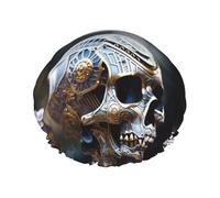 Interessante Scheletro Stampa Doppio Strato Impermeabile Cuffia Da Doccia Donne Uomini Riutilizzabile Bagno Capelli Caps Fascia