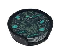 Interessante scienza chimica, set di 6 sottobicchieri rotondi, in pelle PU, con supporto, per casa, ufficio, cucina