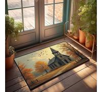 Interessante zerbino con scritta "Autumn Serenity: A Church in the Woods", zerbino divertente per porta d'ingresso, 65 x 90 cm