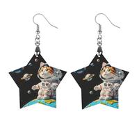 Interessanti orecchini in legno a forma di gatto astronauta da donna, gioielli vintage eleganti in legno, orecchini leggeri per matrimoni, feste, regalo di tutti i giorni, Apricot shaped, Legno, Legno