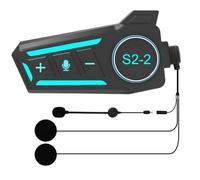 Interfono Moto S2_2, Sistema di Comunicazione per 2 Persone Entro 300m,Auricolare Casco Moto,IPX6 Impermeabile,Interfono Casco Supporta le Chiamate Vocali Controllo Della Musica Voce AI Interphone