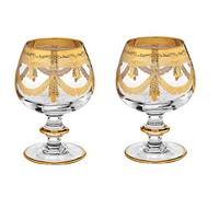 Interglass Italy Luxury Crystal Brandy Snifters, set di 2 calici da cognac decorati a mano in oro 24 kt, design vintage