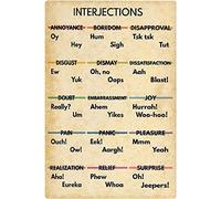 Interiezioni in inglese Istruzione Retro Targa in alluminio in latta Grammatica Vocabolario Conoscenza Apprendimento Poster in latta Decorazione per l'insegnamento in classe di inglese Decorazione ar
