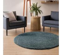 Interiyou Tappeto salotto a pelo alto Sofia - 120x120 cm Rotondo Blu - Soffice e monocromatico - Lavabile e antiscivolo - Lungo morbido