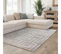 Interiyou Tappeto salotto pelo corto Cannes - 160x230 cm Grigio - Stile boho scandinavo con effetto 3D alto-basso - Piatto con motivo geometrico