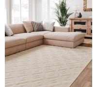 Interiyou Tappeto salotto pelo corto Lecce - 160x230 cm Crema - Stile boho scandinavo con effetto 3D alto-basso - Piatto con motivo geometrico