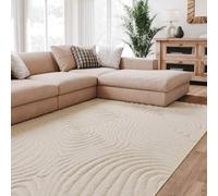 Interiyou Tappeto salotto pelo corto Lecce - 160x230 cm Crema - Stile boho scandinavo con effetto 3D alto-basso - Piatto con motivo geometrico