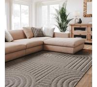 Interiyou Tappeto salotto pelo corto Lecce - 160x230 cm Grigio Chiaro - Stile boho scandinavo con effetto 3D alto-basso - Piatto con motivo geometrico