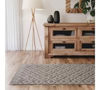 Interiyou Tappeto salotto pelo corto Lecce - 80x250 cm Grigio Chiaro - Stile boho scandinavo con effetto 3D alto-basso - Piatto con motivo geometrico