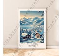 Interlaken Muro Art Svizzera Viaggi Stampa Illustrazione Décor Regalo