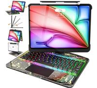 Intermerge Custodia per iPad A16 11a (2025) e 10a generazione da 11 pollici con tastiera, trackpad multi-touch trasparente a 360 gradi, tastiera RGB a 7 colori, portamatite, tipo C, Shadow Pulse