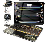 Intermerge Custodia trasparente con tastiera per iPad Pro 11" (M5,2025/M4,2024), trackpad multi-touch girevole a 360°, retroilluminazione RGB a 7 colori, portapenne, tipo C, indicatore di
