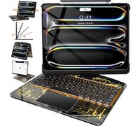 Intermerge Custodia trasparente con tastiera per iPad Pro 13" (M5,2025/M4,2024), trackpad multi-touch girevole a 360°, retroilluminazione RGB a 7 colori, portapenne, tipo C, indicatore di