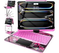 Intermerge Custodia trasparente per tastiera per iPad Pro 11 "(M5,2025/M4,2024), Trackpad multi-touch rotante a 360°, tastiera retroilluminata a 7 colori, portapenne, ricarica di tipo C, impulso di