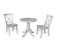International Concepts - Tavolo rotondo con piedistallo, 76,2 cm, con 2 sedie con schienale a X, colore: Grigio talpa lavato