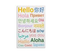 International Greetings Poster Hello in Different Languages Chart for World Language Office Decor(Framed,08x12inch(20x30cm))