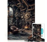 Interno di biblioteca steampunk con poltrona - Puzzle da 1000 pezzi per adulti e ragazzi - Migliora la memoria, rilassa la mente - Design da assemblare - Regalo di Natale 38x26cm