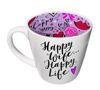 Interno Fuori Ceramica Tazza con Confezione Regalo - Happy Moglie Happy Life