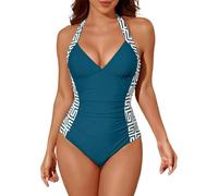 Intero da Donna da Bagno Monokini Push Up con Perle Color Block per Donna Elegante Stile Mare Costume Intero Contenitivo Piscina Costume Arena Curvy Elegante (Sky Blue, XL)
